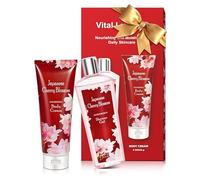 Vital Luxury Ensemble de fleurs de cerisier japonais avec gel douche et crème pour le corps, soin quotidien, soin de la peau nourrissant et hydratant, 8 ml/236 ml, cadeaux de Noël pour elle et lui (Fl