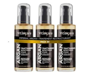 Vitalcare | Imperial Argan - Traitement capillaire restructurant à l'huile d'argan, huile de lin, complexe d'huiles pour cheveux secs et abîmés, 3 x 100 ml