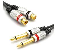 VITALCO Adaptateur Jack 6.35mm Mono vers 2x RCA Femelle Câble double Cinch vers Jack 6.35 TS Mâle Connecteur 15cm 0,15m