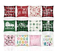 VitalCozy Lot de 12 Housses de Coussin pour la Saint Patrick et Pâques - 45,7 x 45,7 cm - Motif écossais - pour canapé, lit