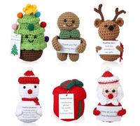 VitalCozy Lot de 6 poupées de Noël au crochet avec carte positive, 12,9 cm, décoration de Noël mignonne tricotée, Père Noël, cerf et bonhomme de neige, cadeau amusant pour décoration de Noël