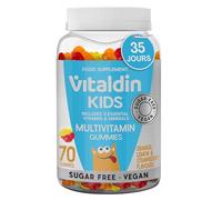 VITALDIN Bonbons multivitamines pour enfants - 70 unités - Gummies sans sucre, gluten et végétaliens - Vitamines A, C, D, E, B6, B12, Zinc - Goût Fruits - Soutien du système immunitaire et de