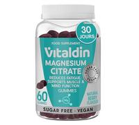 VITALDIN Gommes de Citrate de Magnésium | SANS SUCRE | Végan & Sans gluten | Combat la fatigue et soutient la fonction musculaire et psychologique | 60 gommes (1 mois) | Saveur naturelle Baies