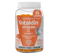 VITALDIN Gummies Vitamine C - 240 mg par dose - Enfants et adultes - Renforce l’immunité et réduit la fatigue - Véganes, sans sucre, sans gluten - Saveur orange - 70 gummies