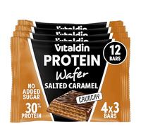 VITALDIN Protein Wafer 30% Saveur Caramel Beurre Salé| Riche en protéines | Collagène hydrolysé | Réduit en glucides | Sans sucres ajoutés | Gaufrettes protéinées | Boîte 12 unités (4×3)