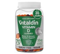 VITALDIN Vitamine D Gummies - 2000 UI - Véganes et Sans Sucre - 70 Gummies Fruits - Système immunitaire & os - Aide à l’absorption du calcium - Complément pour adultes et enfants - 1 mois