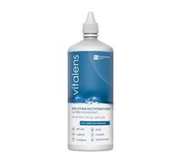 VITALENS - Produit multifonction pour lentilles de contact souples - Décontamine, nettoie, rince, déprotéinise, hydrate et conserve - Solution à l’acide hyaluronique - Format cabine avion 100ml