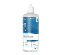 VITALENS - Solution Multifonction pour Tout Type de Lentilles de Contact - 6 en 1 : Décontamine, Nettoie, Rince, Déprotéinise, Lubrifie, Conserve, Hydrate - Acide Hyaluronique - Etui inclus - 400ml