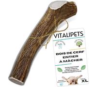 VITALIPETS Bois de cerf pour Chien, Taille XL 30 à 45 Kg | Nettoie les dents, Longue durée de mastication, Apport en calcium naturel, Anti-stress pour chiens actifs