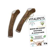 VITALIPETS Bois de cerf pour Chien, Taille XS Chiens Miniatures, Lot de 2 | Nettoie les dents, Longue durée de mastication, Apport en calcium naturel, Anti-stress pour chiens actifs