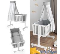 VITALISPA berceau NOAH berceau à bascule berceau bébé bois blanc gris ensemble