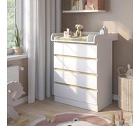 VitaliSpa Commode à Langer Emmi, Blanc/Chêne de Force doré, 80x111.7cm avec 4 tiroirs