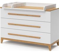 Vitalispa commode à langer Malia, 133 x 98 cm XL avec 3 tiroirs, Blanc/Chêne