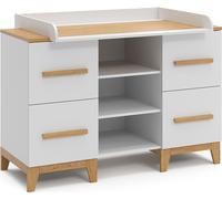 Vitalispa commode à langer Malia, 133 x 98 cm XL avec 4 tiroirs, Blanc/Chêne