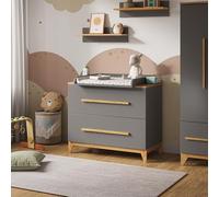 VitaliSpa Commode à Langer Malia, Gris/Chêne, 108 x 98 cm avec 2 tiroirs