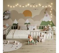 VitaliSpa Lit au Sol Minno 120x200 cm, lit Enfant Montessori en métal avec barrière de sécurité et Matelas, grège