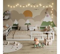VitaliSpa Lit au Sol Minno 120x200 cm, lit Enfant Montessori en métal avec barrière de sécurité et Matelas, Blanc