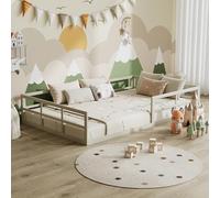 VitaliSpa Lit au Sol Minno 120x200, lit Enfant en métal, lit Montessori avec barrière de sécurité, Faible Hauteur d’accès, grège