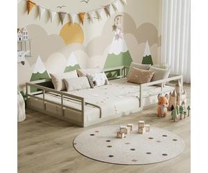 VitaliSpa Lit au Sol Minno 120x200, lit Enfant en métal, lit Montessori avec barrière de sécurité, Faible Hauteur d’accès, grège