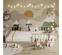 VitaliSpa Lit au Sol Minno 140x200 cm, lit Enfant Montessori en métal avec barrière de sécurité et Matelas, grège