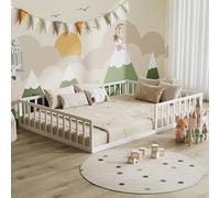 VitaliSpa Lit au Sol Minno 140x200, lit Enfant en métal, lit Montessori avec barrière de sécurité, Faible Hauteur d’accès, Blanc