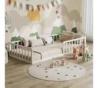 VitaliSpa Lit au Sol Minno 90x200, lit Enfant en métal, lit Montessori avec barrière de sécurité, Faible Hauteur d’accès, Blanc