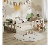 VitaliSpa Lit au Sol Minno 90x200, lit Enfant en métal, lit Montessori avec barrière de sécurité, Faible Hauteur d’accès, grège