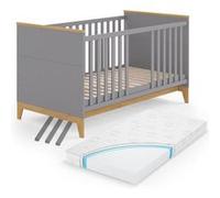 VitaliSpa Lit bébé Malia, Gris/Chêne, 70x140 cm avec Matelas