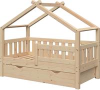 Vitalispa Lit cabane Design, 70x140 cm avec tiroir, Naturel bois