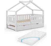 Vitalispa lit cabane Design, Blanc, 80x160 cm avec lit d'appoint et matelas