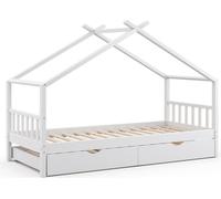 VITALISPA Lit enfant DESIGN, lit cabane, lit d’appoint, sommier à lattes, blanc, 90 x 200, tiroir