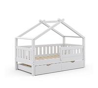 Lit cabane Design, 80x160 cm avec lit d'appoint, Blanc, Vitalispa 35965