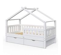 Lit cabane Design, 80x160 cm avec 2 tiroirs, Blanc, Vitalispa 33270