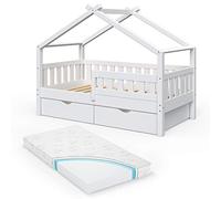 VitaliSpa Lit cabane Design, Blanc, 80x160 cm avec 2 tiroirs et Matelas, Convient comme Espace de Jeu et de Sommeil pour Enfants