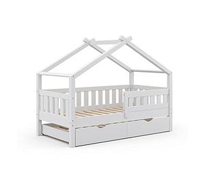 VitaliSpa Lit cabane Design, Blanc, 80x160 cm avec lit d'appoint, Convient comme Espace de Jeu et de Sommeil pour Enfants