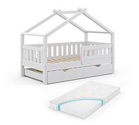 VitaliSpa Lit cabane Design, Blanc, 80x160 cm avec lit d'appoint et Matelas, Convient comme Espace de Jeu et de Sommeil pour Enfants