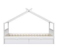 Vitalispa Lit cabane Design, Blanc, 90x200 cm avec 2 tiroirs Blanc