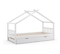 VITALISPA Lit enfant DESIGN, lit cabane, lit d’appoint, sommier à lattes, blanc, 90 x 200, tiroir