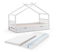 Vitalispa lit cabane Design, Blanc, 90x200 cm avec lit d'appoint et 2 matelas