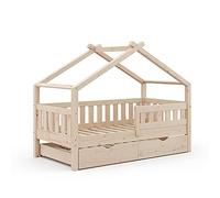 VitaliSpa Lit cabane Design, Naturel Bois, 80x160 cm avec lit d'appoint, Convient comme Espace de Jeu et de Sommeil pour Enfants