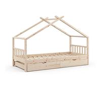 VitaliSpa Lit cabane Design, Naturel Bois, 90x200 cm
