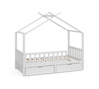 VitaliSpa Lit cabane Franka, Blanc, 80x160 cm avec 2 tiroirs, Convient aux Matelas jusqu'à 90x200 cm et Compatible