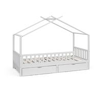 VitaliSpa Lit cabane Franka, Blanc, 90x200 cm avec 2 tiroirs, Convient aux Matelas jusqu'à 90x200 cm et Compatible