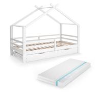 VitaliSpa Lit cabane Luni, Blanc, 200 x 90 cm avec lit d'appoint et Matelas