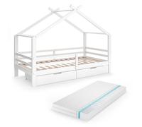 VitaliSpa Lit cabane Luni, Blanc, 200 x 90 cm avec tiroirs et Matelas
