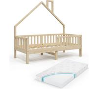 Vitalispa lit cabane Noemi, 80x160 cm avec matelas, Naturel bois