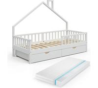 Vitalispa lit cabane Noemi, 90x200 cm avec 2 tiroirs et matelas, Blanc