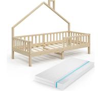Vitalispa lit cabane Noemi, 90x200 cm avec matelas, Naturel bois