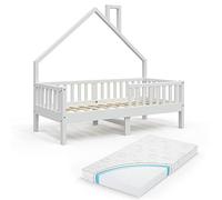 VitaliSpa Lit cabane Noemi, Blanc, 80x160 cm avec Matelas, Convient comme Surface de Couchage et de Jeu pour Chambre d’Enfant