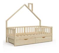 VitaliSpa Lit cabane Noemi, Naturel Bois, 80x160 cm avec 2 tiroirs, Convient comme Surface de Couchage et de Jeu pour Chambre d’Enfant